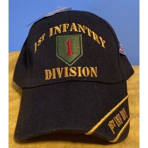 U.S. ARMY - 1ST INFANTRY DIVISION Military Ball Cap  Black Let We Forget Pin NWT